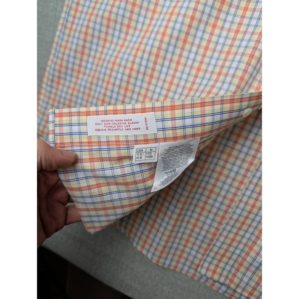 Brooks Brothers Polo Shirt Mens M Orange Blue Plaid Supima Cotton Non-Iron - Picture 3 of 9